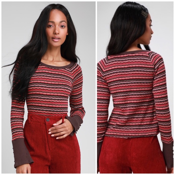 FREE PEOPLE retro stripe lettuce sweater - Picture 2 of 8